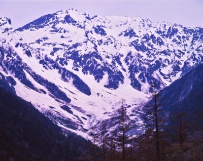 The snow-covered valleys and gullies of Mount Okuhotaka, A late autumn view of snow-capped mountains from Kamikochi